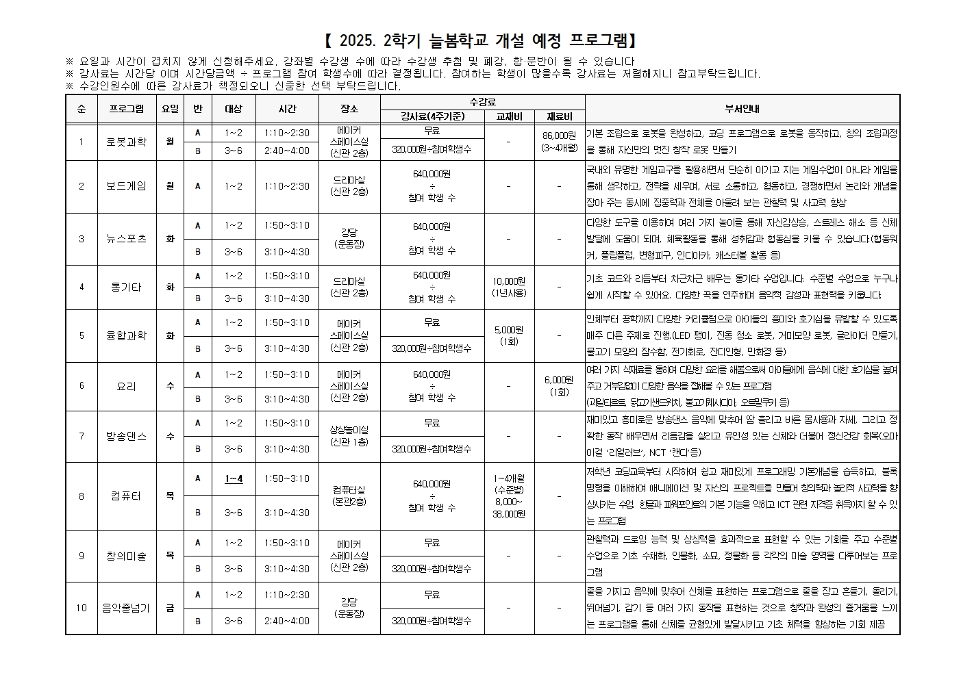 2025 가정통신문 2학기 늘봄학교 모집 안내002