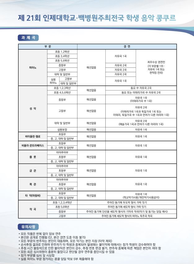 인제대학교 미디어·콘텐츠대학 음악치료·공연예술학과_2025년 제21회 인제 전국 학생 음악콩쿠르 전단2