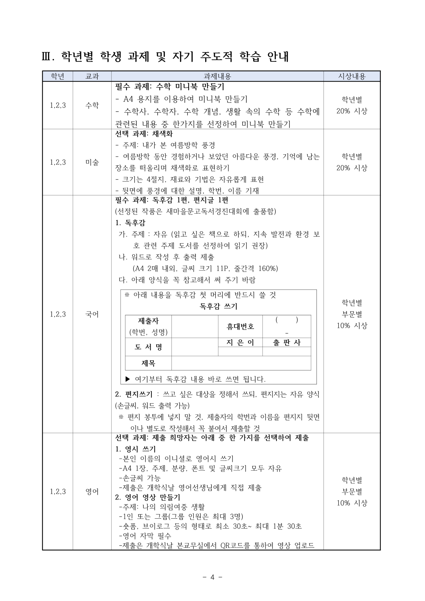 2025학년도 여름방학 계획(학생배부용)_9쪽 과제물안내_1